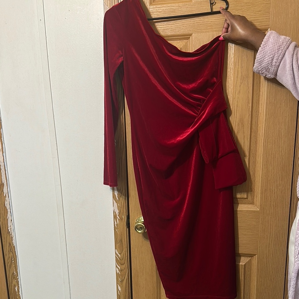 Fashion Nova Red One Shoulder Ruched Cocktail Dress